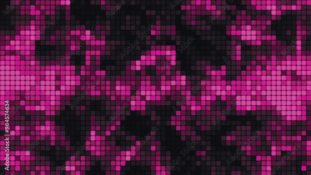 Poster purple mosaic background in technology concept. abstract multicolored led squares. technology digita