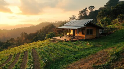 Fototapeta premium Freedom in off-grid living, showing self-sufficient homes away from urban environments