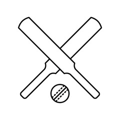 Cricket bat ball icon icon. Simple outline style. Crossed cricket bats with ball, accessories, wood, wicket, baseball, sport concept. Thin line symbol. Vector illustration isolated.