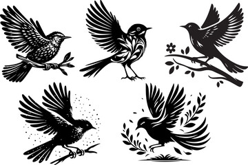 flying birds silhouette vector style with white background