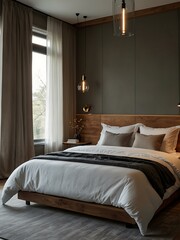 Modern bedroom with cozy design elements.