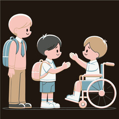 Drawing of a boy in a wheelchair smiling