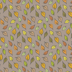 Autumn pattern with colorful leaves in handwritten style