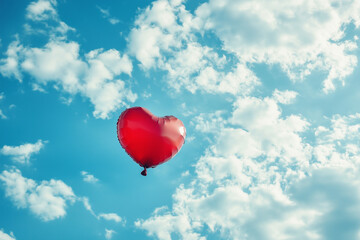 Fototapeta premium Heart-shaped balloon floating in a clear blue sky