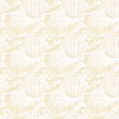 Modern white on cream lace effect wedding background texture. Soft tonal linen openwork block print with subtle hand drawn lattice damask printed fabric backdrop. 