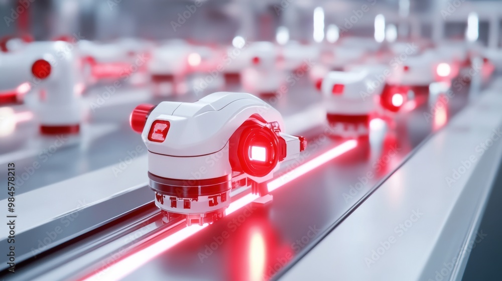 Poster advanced robotics with red laser technology in factory