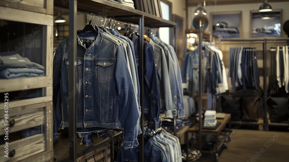 Sticker denim jacket display in a modern retail store