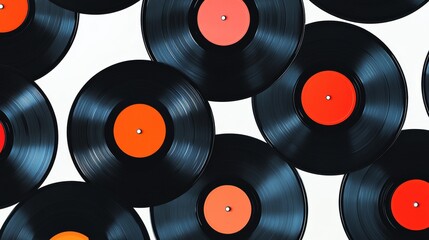 Vinyl records, like those used on turntables, are shown against a white background. This illustration evokes the feeling of disco music from the 70s and 80s.