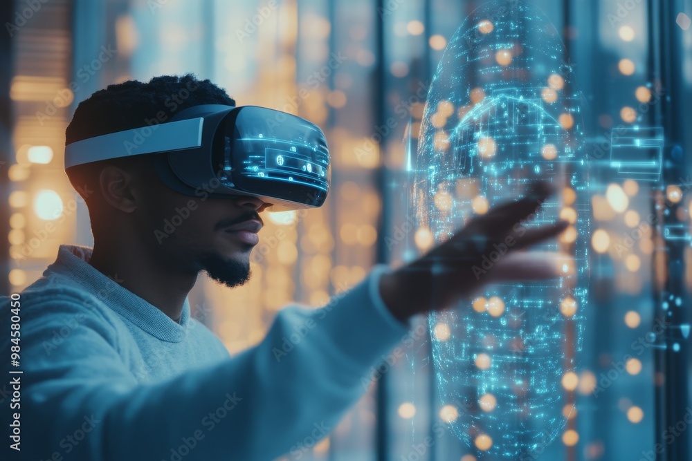 Poster a school student actively engages with advanced ai and vr technologies, exploring interactive learni