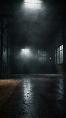 Mysterious foggy interior with dramatic lighting, ideal for product demos.