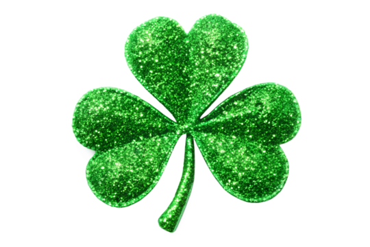 Shiny green shamrock leaf with glitter on transparent background - Powered by Adobe