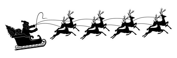 santa claus riding carriage with reindeer