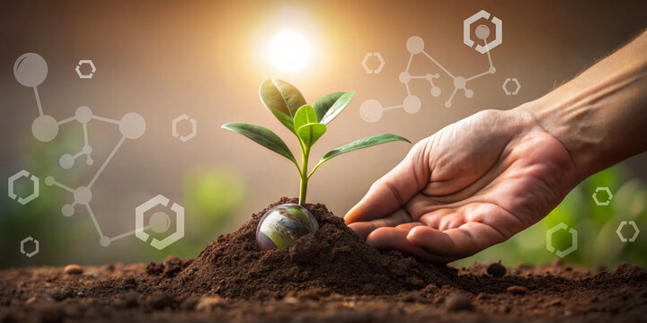 Abstract background. Business Growth Concept with Digital Technology with Developing Future Investment Goals for Success. hand, online, plant, link, invest, opportunity, goal, commit