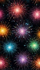 New Year fireworks illustration with vibrant colors and dynamic patterns.