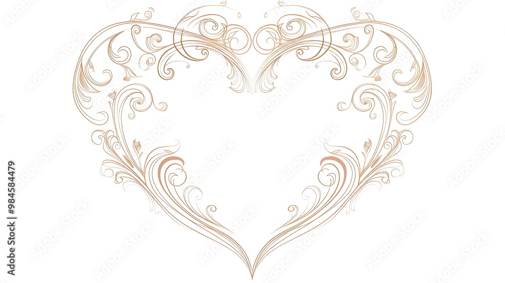Poster delicate heart shaped line frame with subtle swirls for romantic messages