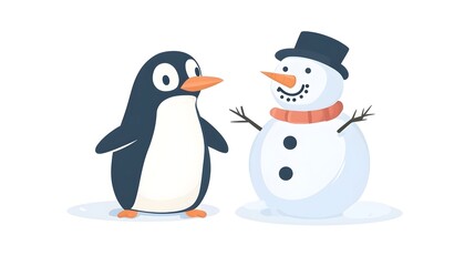 Obraz premium Cheerful Penguin Crafting Snowy Sculpture on Winter Backdrop