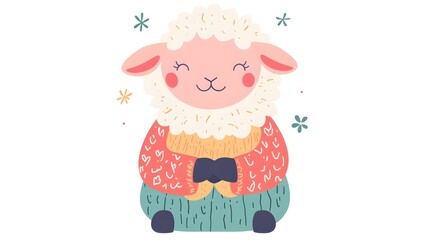 Naklejka premium Cheerful Sheep Knits Cozy Sweater on Pastel Background
