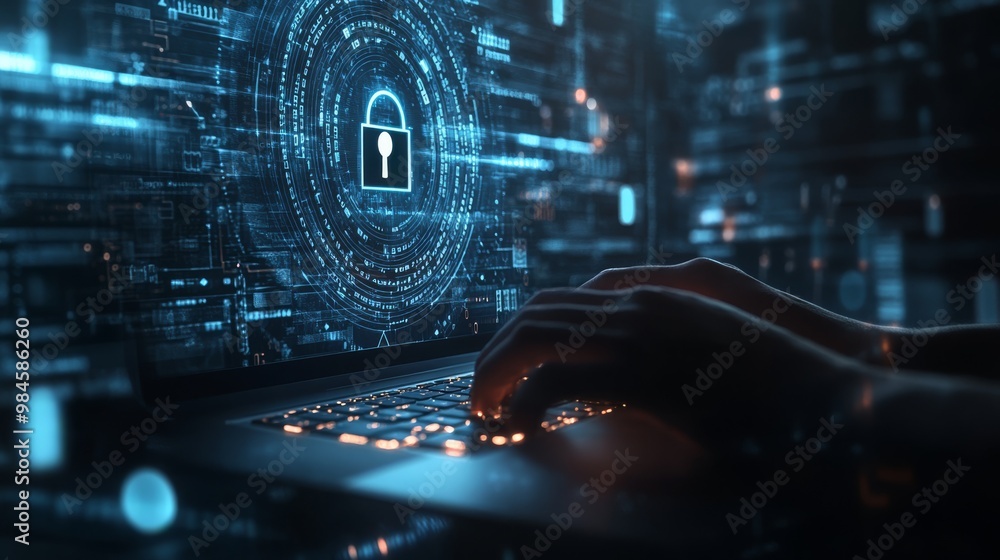 Aufkleber a skilled cyber security expert focuses on data protection, cloud computing, and network security, h