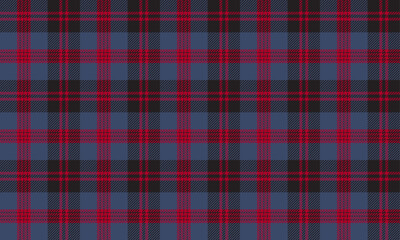 Plaid fabric pattern, blue, black, red, seamless for textiles, and for designing clothes, skirts, pants or decorative fabrics. Vector illustration.