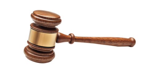 A wooden judge court gavel on a white background, isolated on a transparent background. cut out PNG format for graphic design