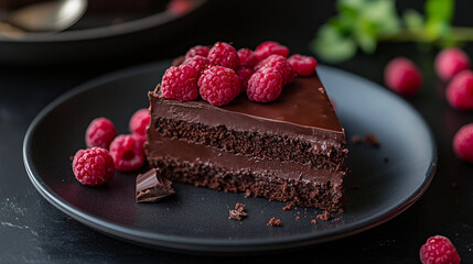 Indulging in a decadent chocolate cake with fresh raspberries on National Dessert Day