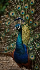 Peacock displaying its colorful feathers.