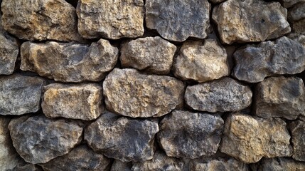 A detailed image of rough, textured stones forming an ancient stone wall, capturing the weathered surface and the history embedded in the structure.