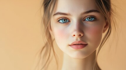 Fototapeta premium Beautiful Portrait of a Young Woman with Blue Eyes