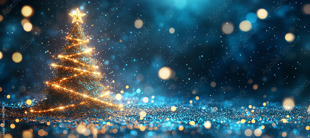 Poster christmas tree with sparkling lights and bokeh