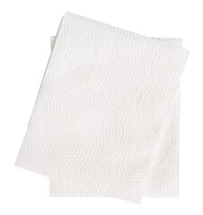 Top view of two folded white tissue paper in stack isolated in png file format