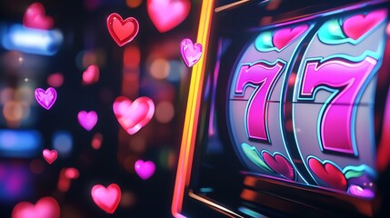 Colorful slot machine with heart symbols, showcasing vibrant graphics and an exciting atmosphere of love and luck.