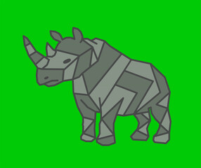 Horned Rhino. Vector Horned rhinoceros. Rhino-horned geometric design. rhino-horned green background.