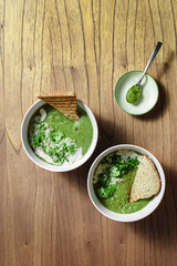 broccoli puree soup with cream and pesto