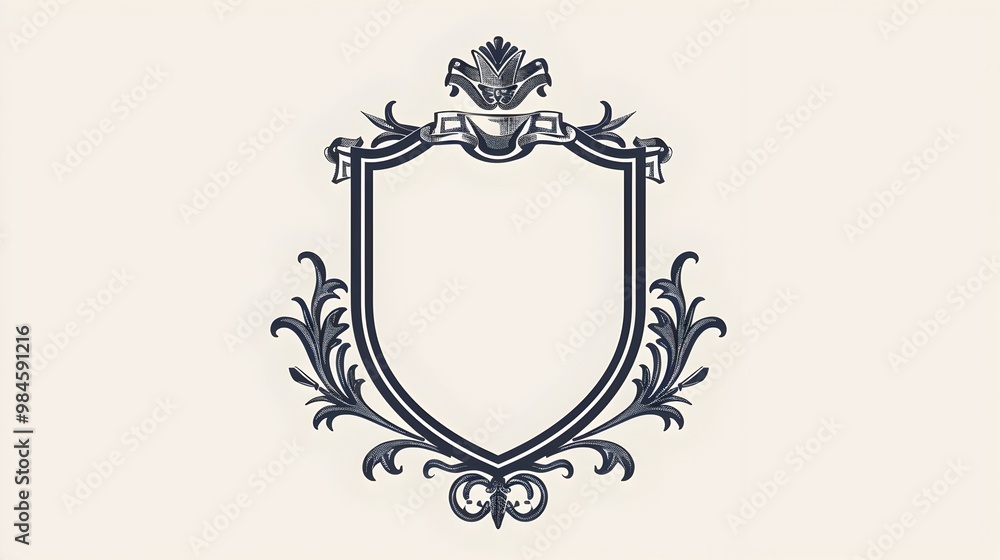 Poster classic shield shaped line frame with bold borders for formal emblems on white background