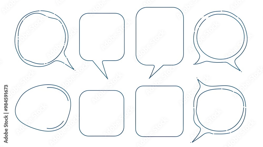 Poster minimalist speech bubble line frames for modern communication tools on clean background