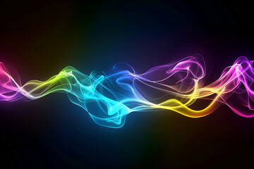 Obraz premium Vibrant Neon Smoke Art Background Featuring Multicolored Wisps and Flowing Abstract Patterns in a Dark Setting