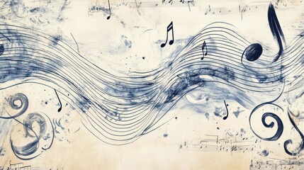Hand-drawn music notes swirling across a page, with whimsical lines and artistic flourishes evoking creativity.
