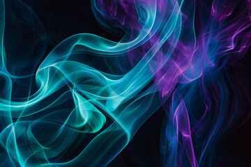 Obraz premium Vibrant Neon Smoke Art Background Featuring Multicolored Wisps and Flowing Abstract Patterns in a Dark Setting