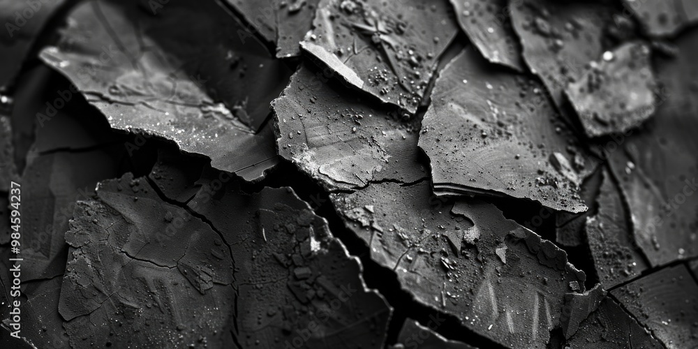 Poster a close-up of a cracked tree trunk in black and white, ideal for use as a symbol or metaphor in vari