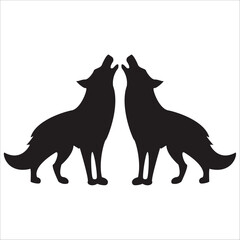 Howling wolves silhouettes in black , white background.