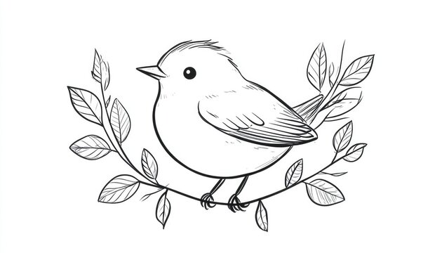 black and white bird on leafy branch clip art preview