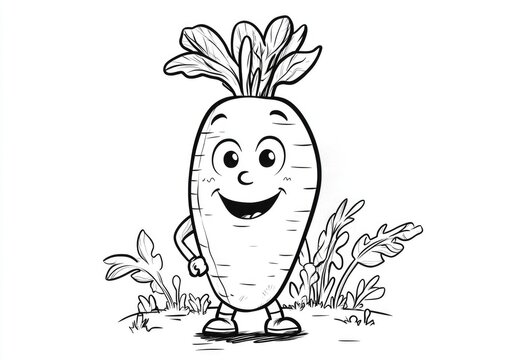 recommend clip art: Line art illustration of a carrot character for a children s coloring page