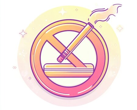 recommend clip art: Line art illustration featuring a warm gradient design of a cartoon style no smoking symbol