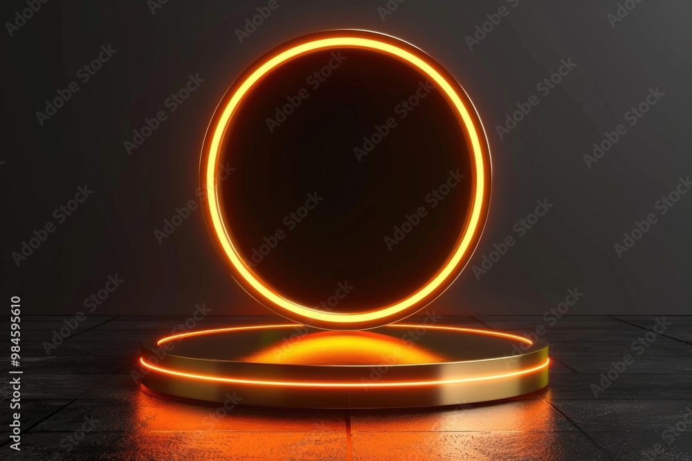 Poster a circular object with a glowing ring, suitable for futuristic or sci-fi concepts
