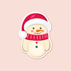 one xmas cute snowman in red hat and red scarf on beige background. christmas vector simple flat art