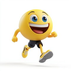 A 3D cartoon emoji wearing running shoes on a white background