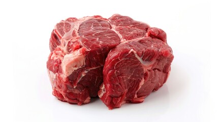 Obraz premium A piece of raw meat lies on a clean white surface, suitable for use in various food-related or educational contexts