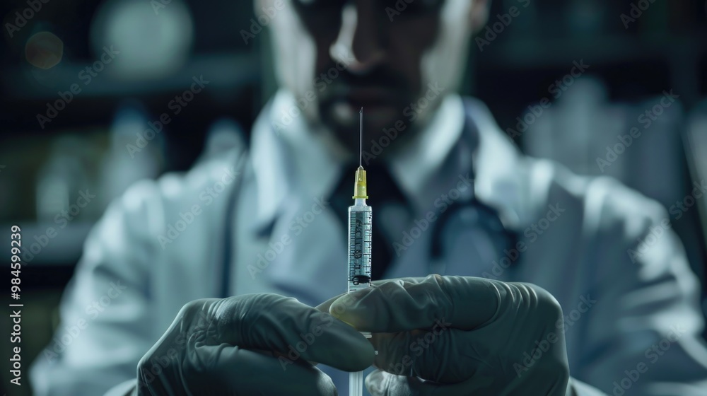 Poster a scientist holds a syllabus in his lab coat, likely preparing for a lecture or discussion
