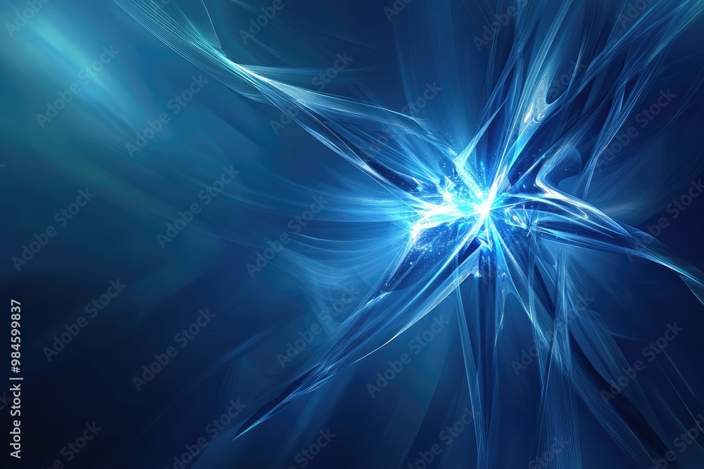 Poster abstract blue background featuring a glossy explosion star with dynamic lines creating a visually st