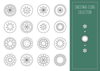 a set of bright round Christmas-themed icons on a white background